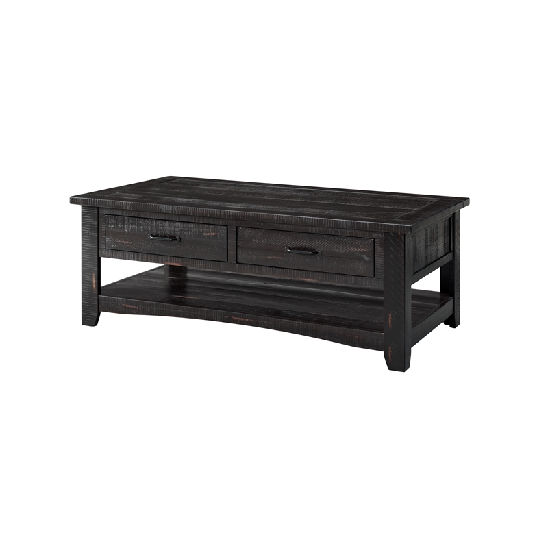 Home Square 2-Piece Set with 2 Drawer Coffee Table & End Table in Antique Black