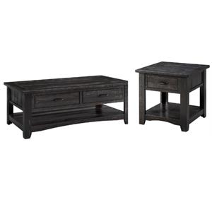 Home Square 2-Piece Set with 2 Drawer Coffee Table & End Table in Antique Black