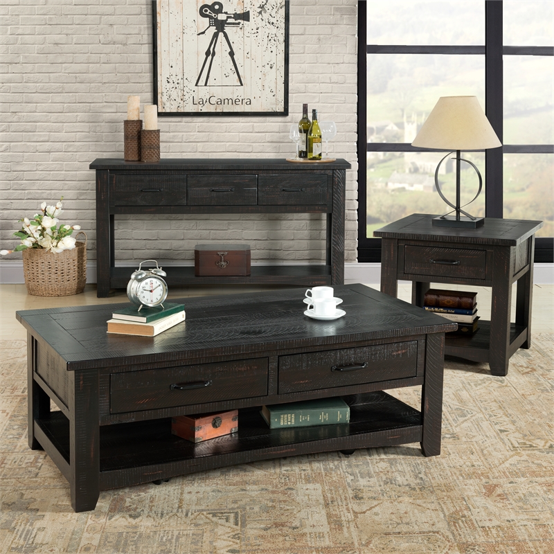 Home Square 2-Piece Set with 2 Drawer Coffee Table & Chairside Table in Black