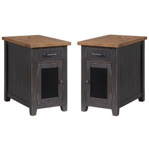 Home Square Rustic Chairside Table in Power Anitque Black and Honey - Set of 2