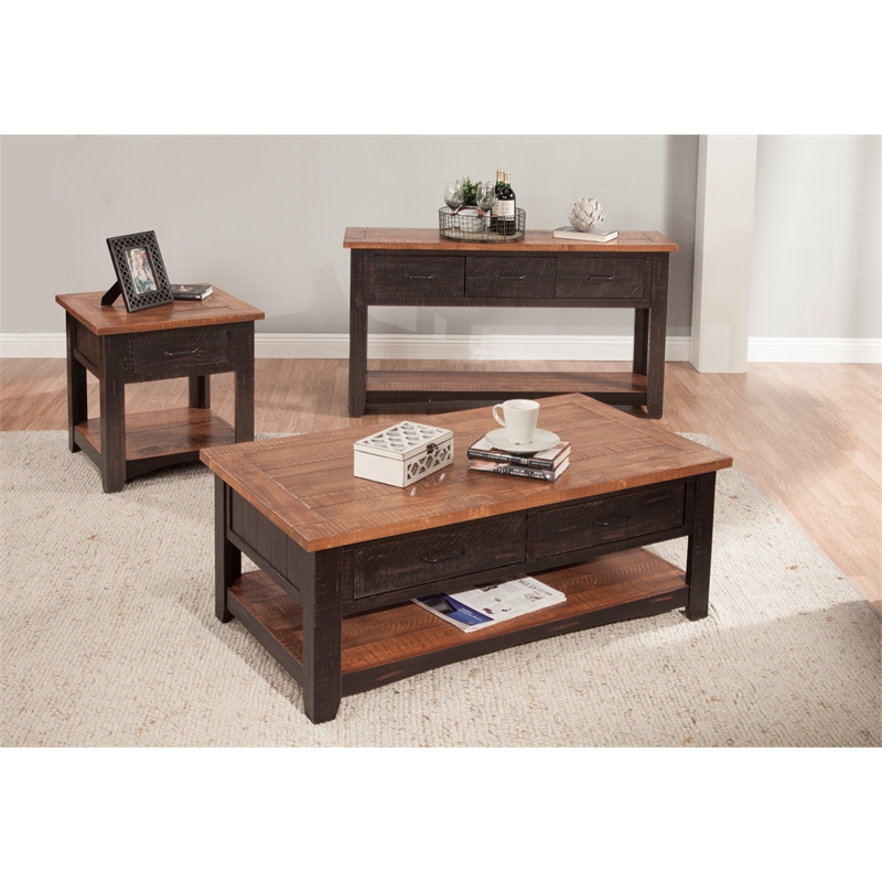 Home Square 2-Piece Set with Coffee Table & Chairside Table in Black and Honey