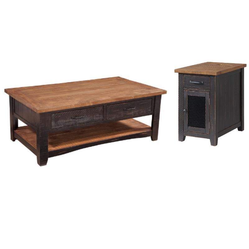 Home Square 2-Piece Set with Coffee Table & Chairside Table in Black and Honey