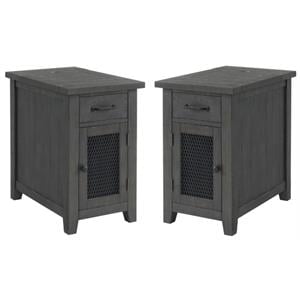 Home Square Rustic Chairside Table in Power Gray - Set of 2