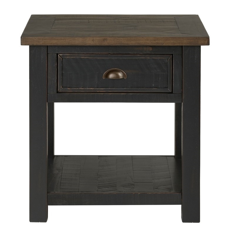 Home Square Monterey Solid Wood 1 Drawer End Table in Black & Brown - Set of 2