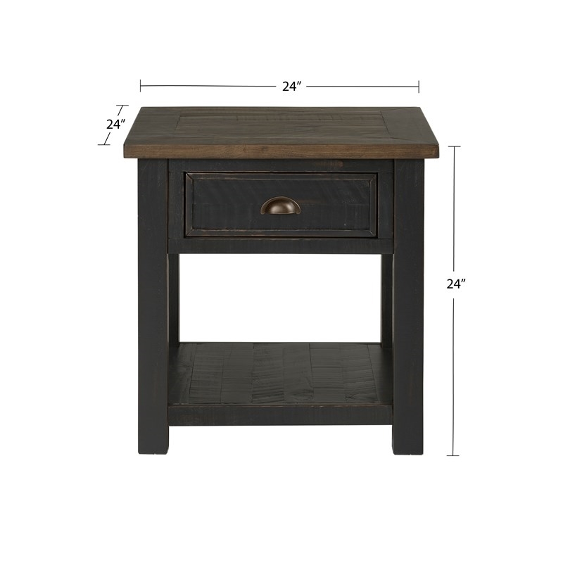 Home Square Monterey Solid Wood 1 Drawer End Table in Black & Brown - Set of 2