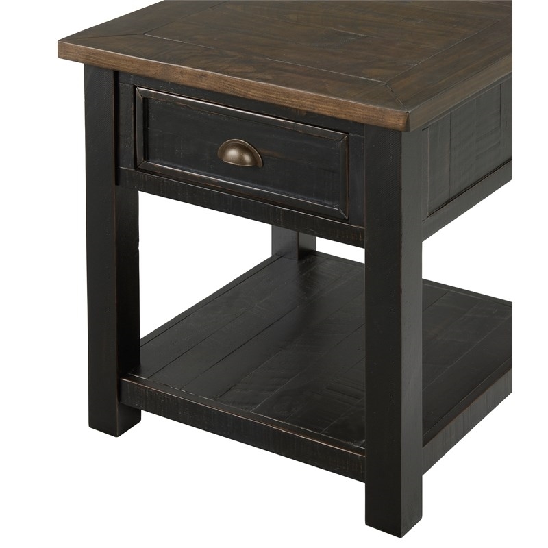 Home Square Monterey Solid Wood 1 Drawer End Table in Black & Brown - Set of 2