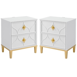 Home Square Emma 2 Drawer Nightstand in White and Gold - Set of 2