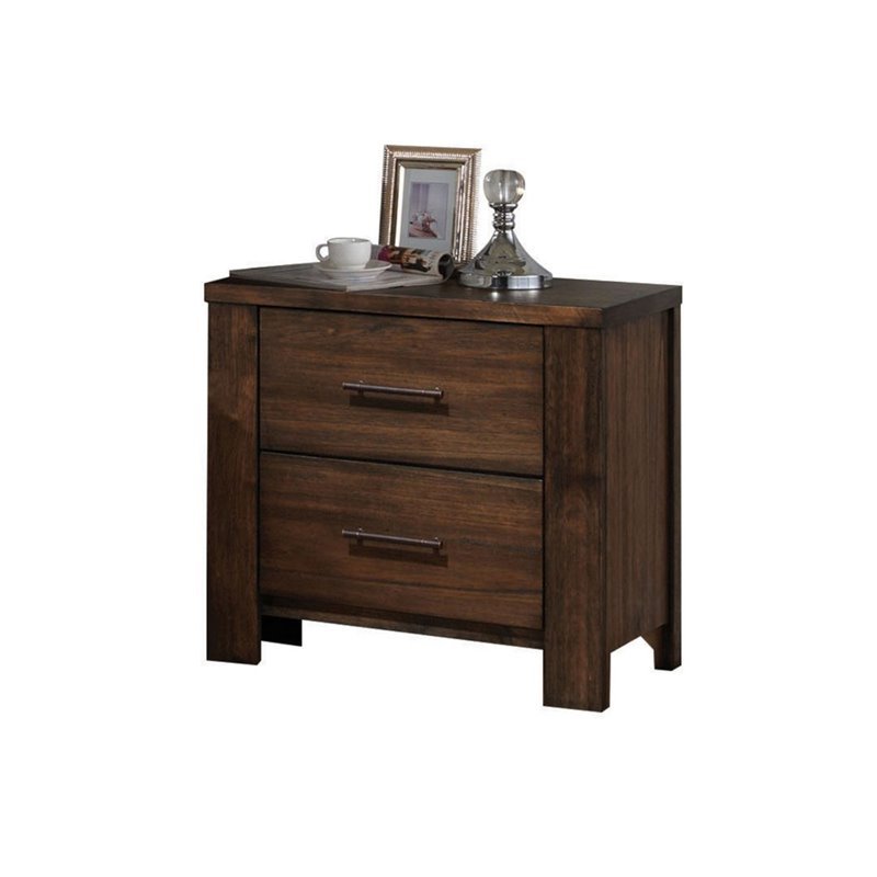 Home Square Rubber Wood 2 Drawer Nightstand in Oak Finish - Set of 2