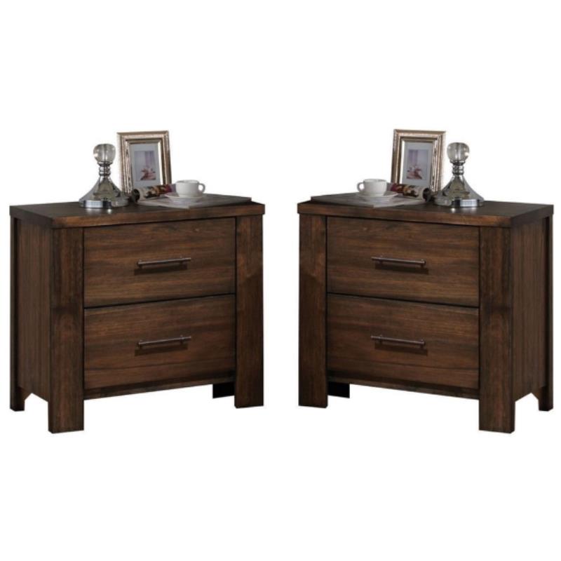 Home Square Rubber Wood 2 Drawer Nightstand in Oak Finish - Set of 2