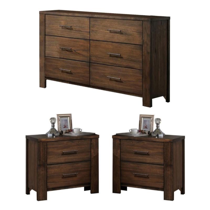 Home Square 3-Piece Set with 6 Drawer Dresser and 2 Nightstands in Oak