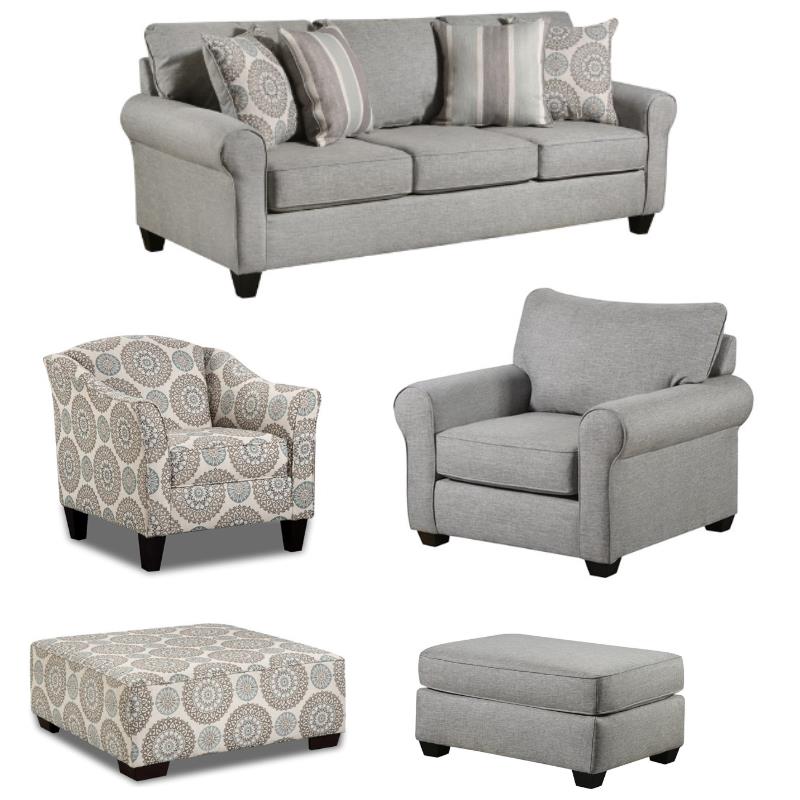 Home Square 5-Piece Set with Ottoman Chair Sofa Accent Chair & Ottoman