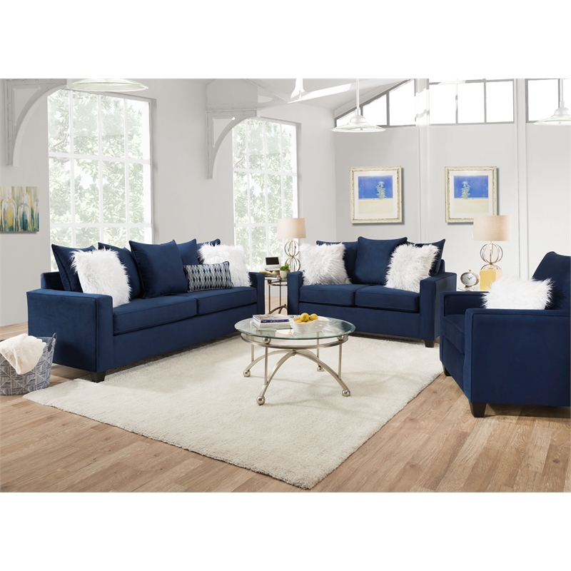 Home Square 3-Piece Set with Chair and Loveseat and Sofa in Navy Blue