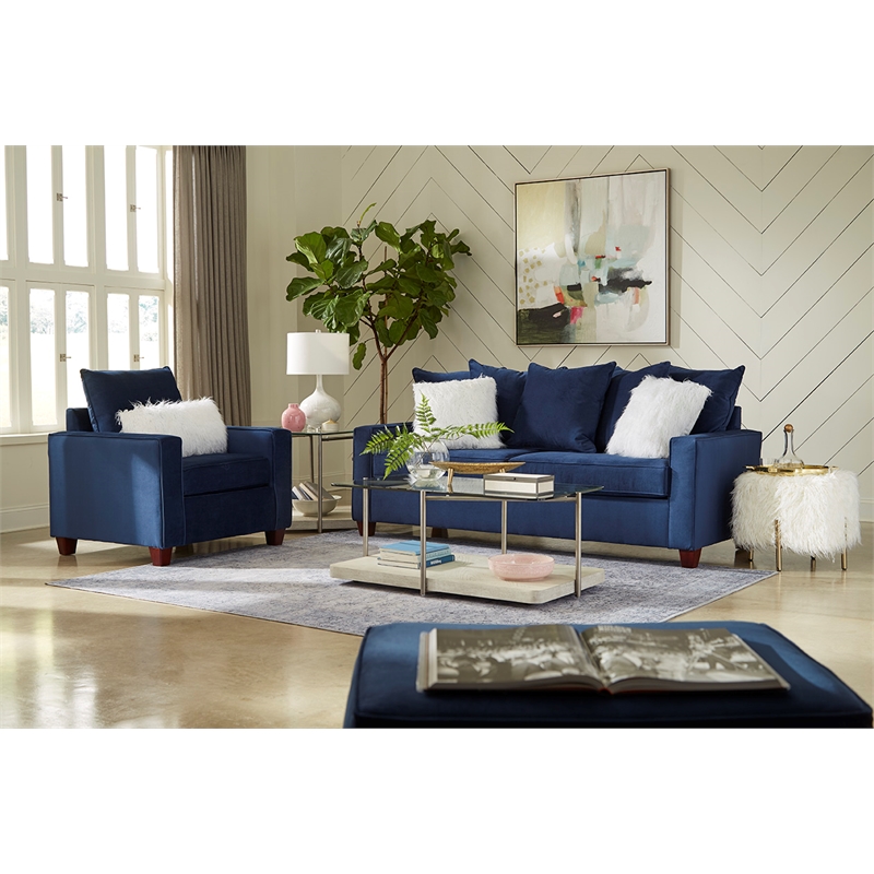 Home Square 3-Piece Set with Chair and Loveseat and Sofa in Navy Blue
