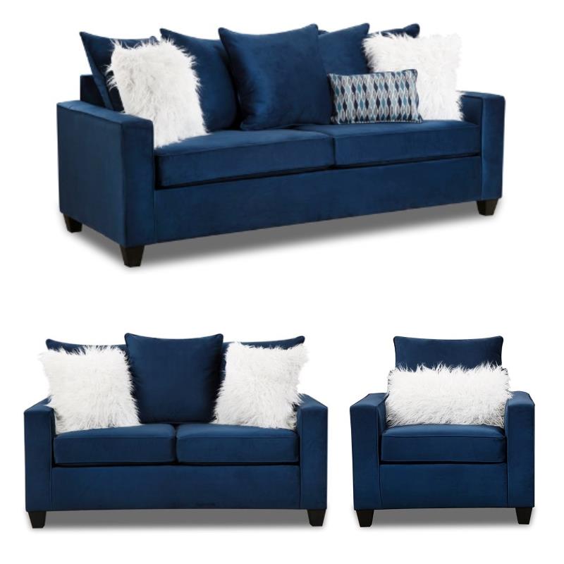 Home Square 3-Piece Set with Chair and Loveseat and Sofa in Navy Blue