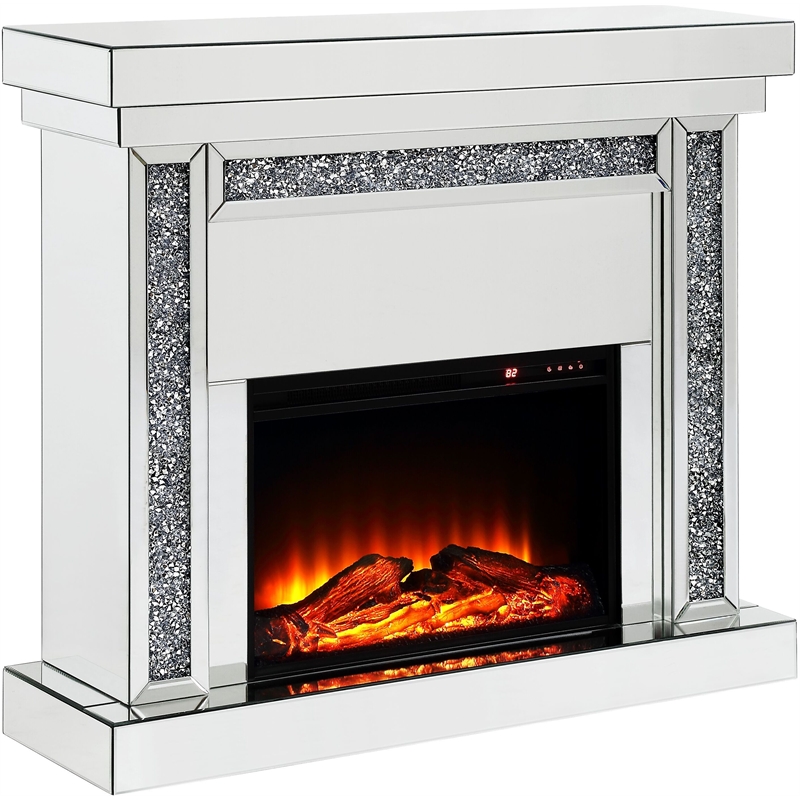 Home Square 2-Piece Set with Fireplace and Accent Mirror in LED Mirrored