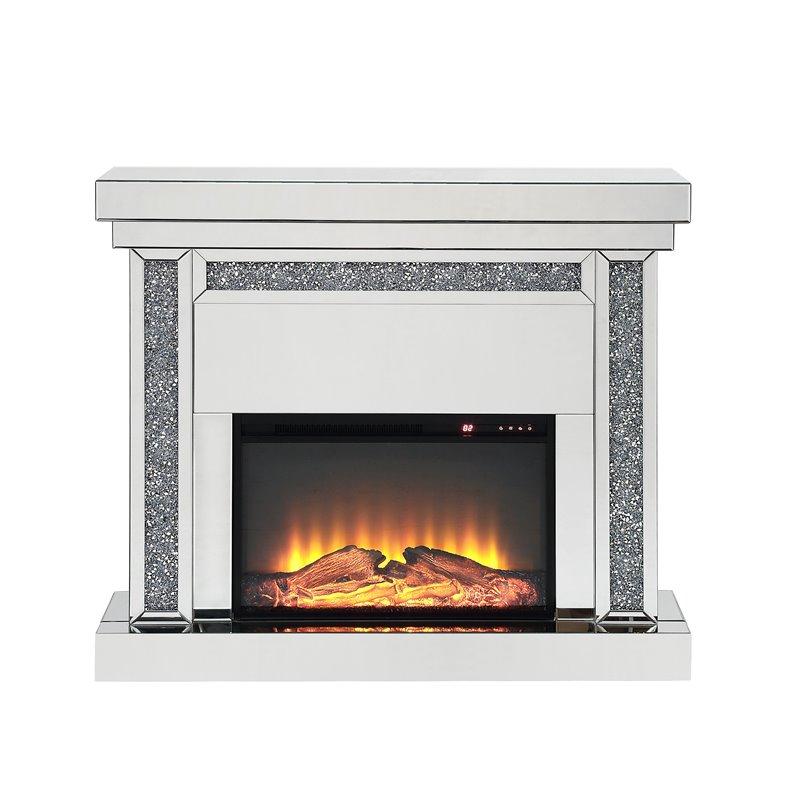 Home Square 2-Piece Set with Fireplace and Accent Mirror in LED Mirrored