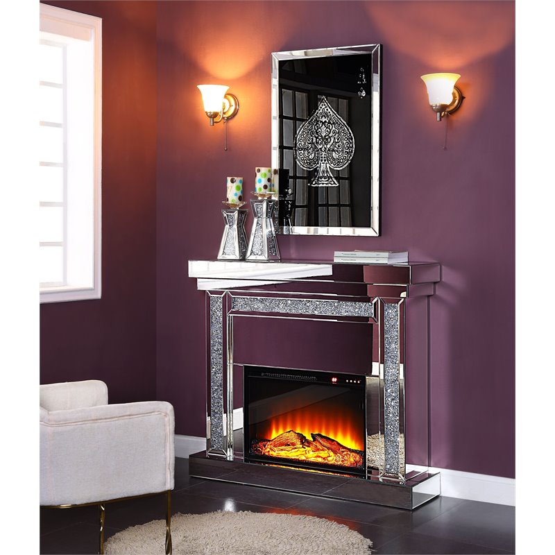 Home Square 2-Piece Set with Fireplace and Accent Mirror in LED Mirrored