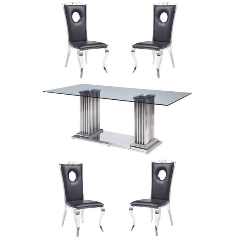 Home Square 5-Piece Set with Stainless Steel Dining Table & 4 Side Chairs