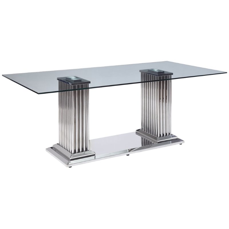 Home Square 7-Piece Set with Clear Glass Dining Table & 6 Side Chairs in Beige