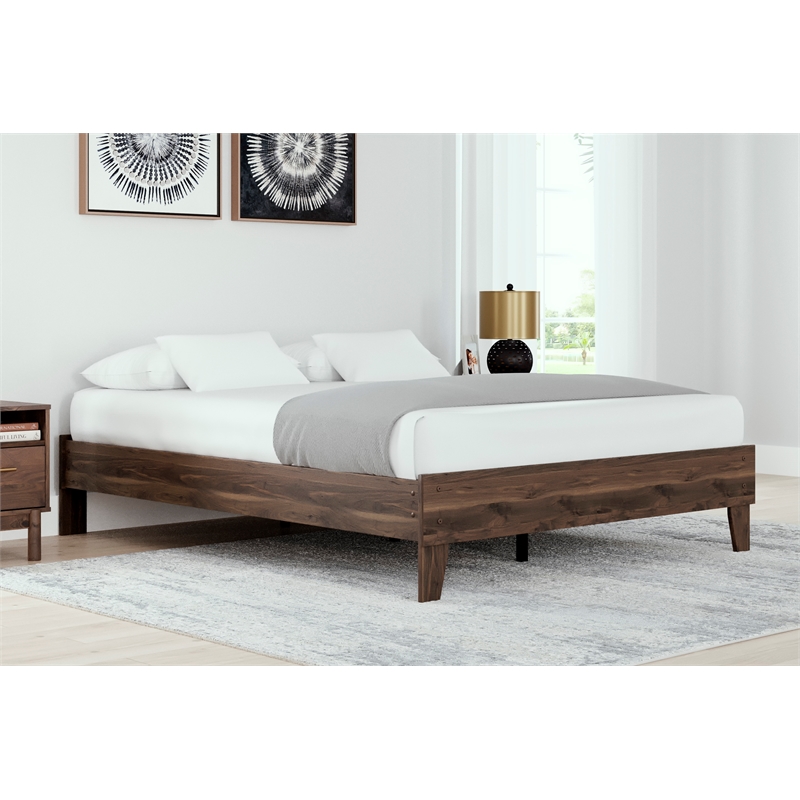 Home Square Full Size Platform Bed with Low Profile Headboard in Mocha Brown