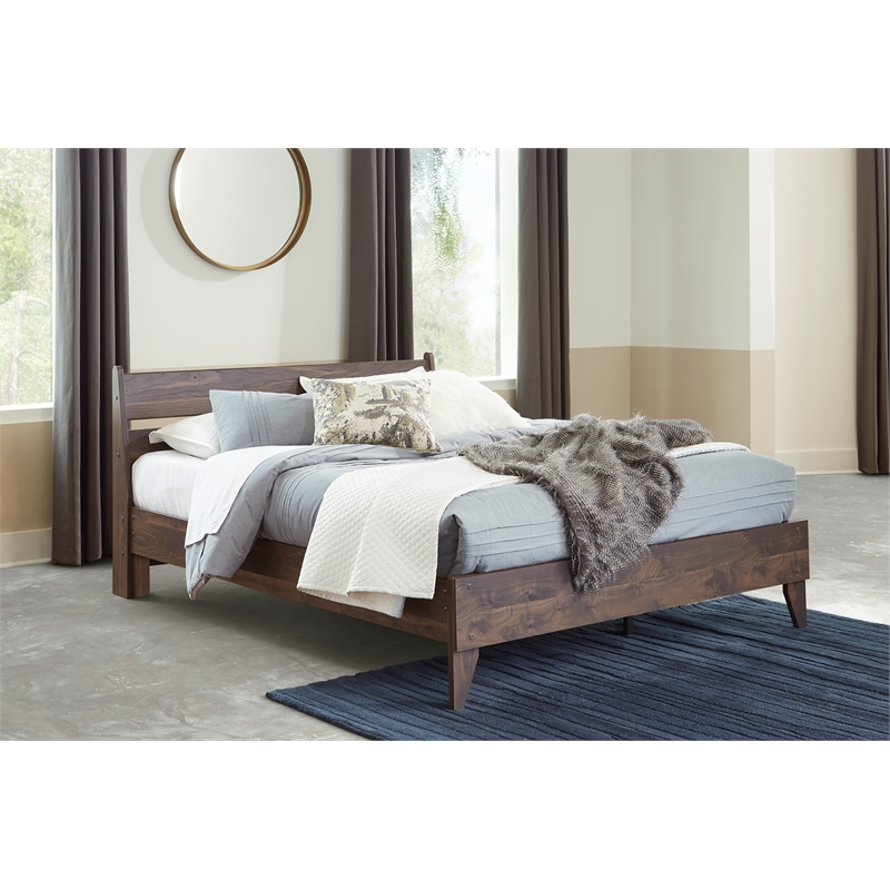 Home Square Full Size Platform Bed with Low Profile Headboard in Mocha Brown
