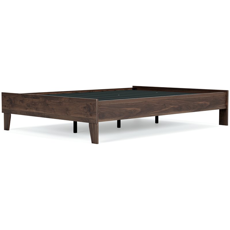 Home Square Full Size Platform Bed with Low Profile Headboard in Mocha Brown