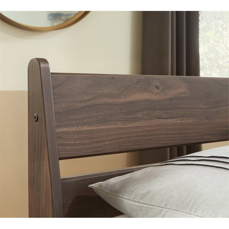 Home Square Full Size Platform Bed with Low Profile Headboard in Mocha Brown