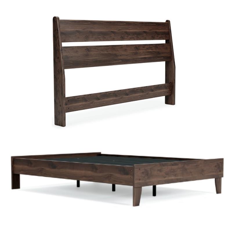 Home Square Full Size Platform Bed with Low Profile Headboard in Mocha Brown