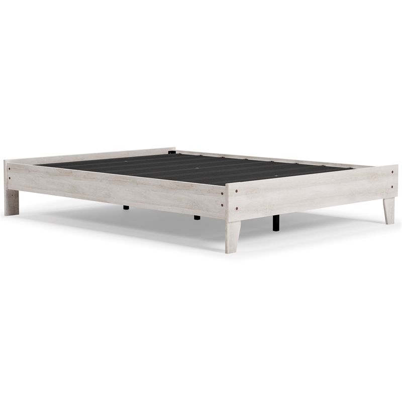 Home Square Queen Size Platform Bed with Low Profile Headboard in Whitewash