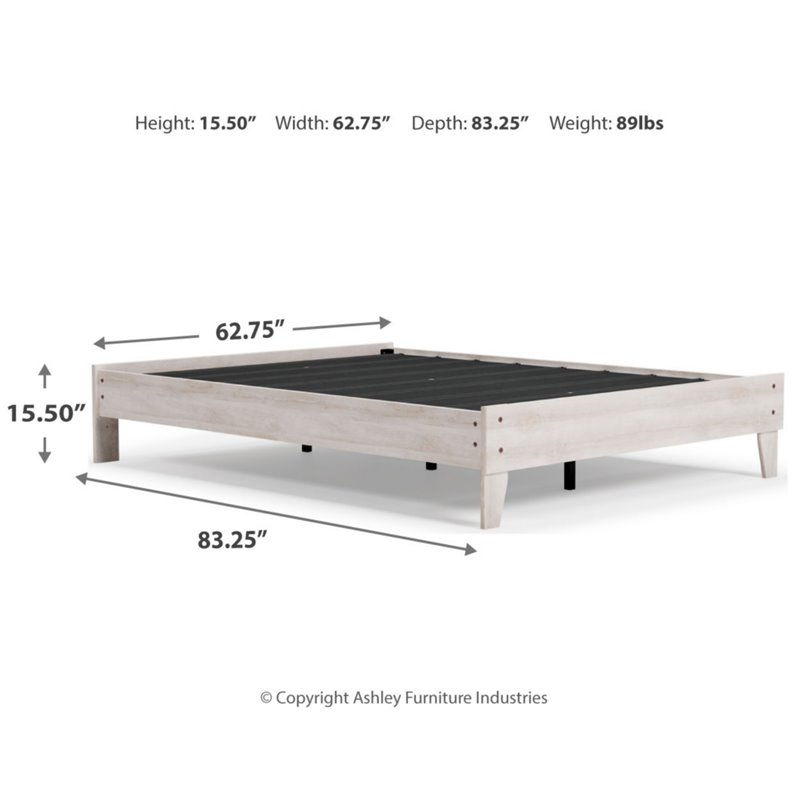 Home Square Queen Size Platform Bed with Low Profile Headboard in Whitewash