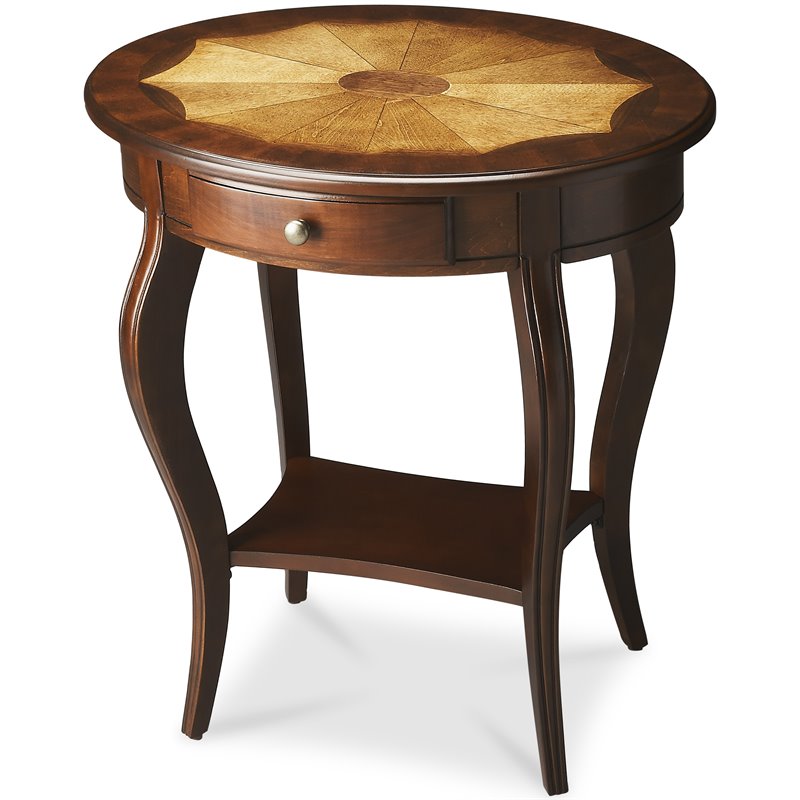 Home Square Specialty Oval Accent Table in Cherry Finish - Set of 2