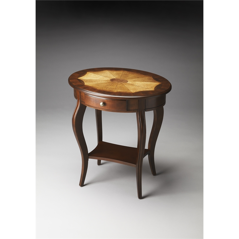 Home Square Specialty Oval Accent Table in Cherry Finish - Set of 2