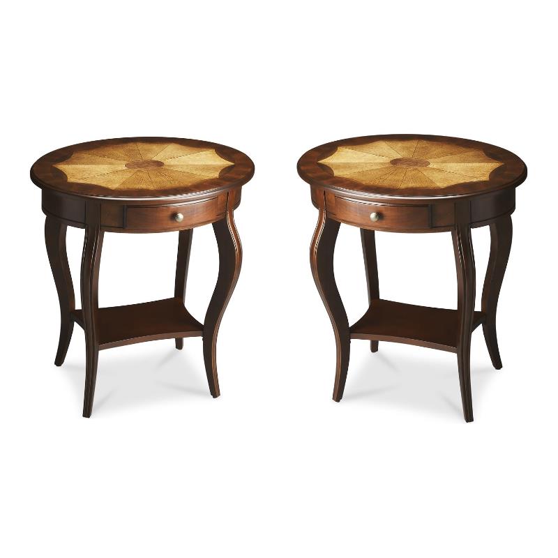 Home Square Specialty Oval Accent Table in Cherry Finish - Set of 2
