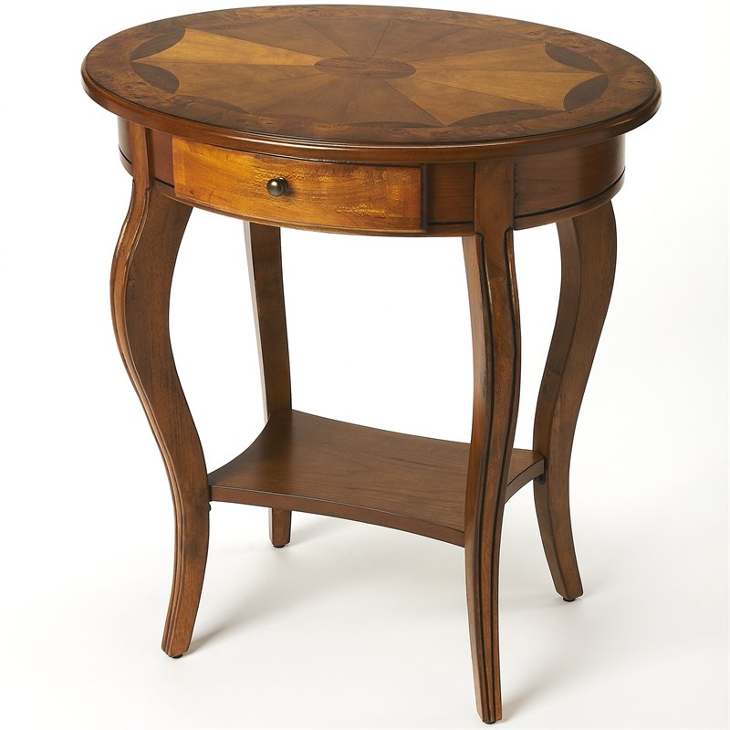 Home Square Specialty Oval Accent Table in Olive Ash Burl - Set of 2