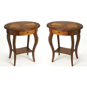 Home Square Specialty Oval Accent Table in Olive Ash Burl - Set of 2