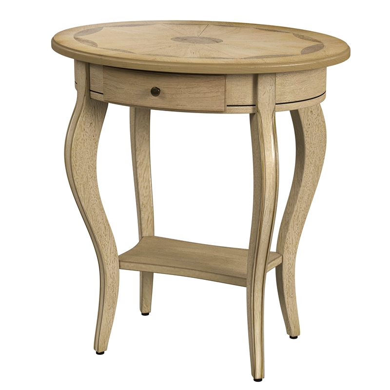 Home Square Specialty Oval Wood Accent Table in Antique Beige - Set of 2
