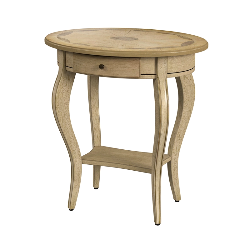 Home Square Specialty Oval Wood Accent Table in Antique Beige - Set of 2