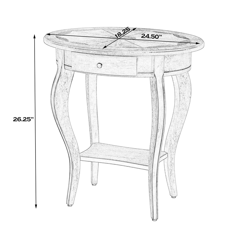 Home Square Specialty Oval Wood Accent Table in Antique Beige - Set of 2