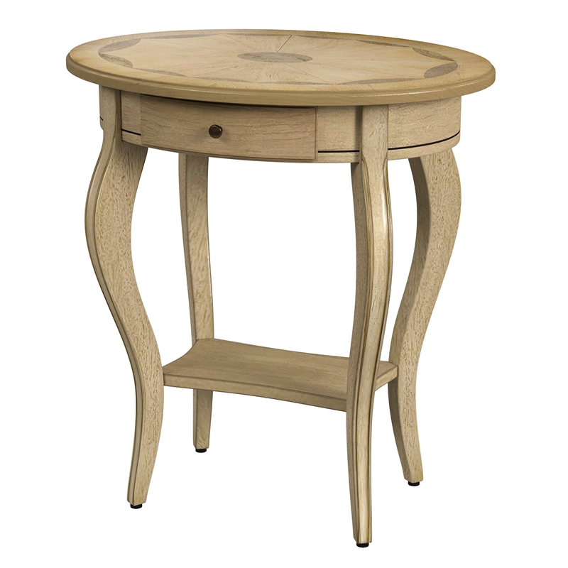 Home Square Specialty Oval Wood Accent Table in Antique Beige - Set of 2