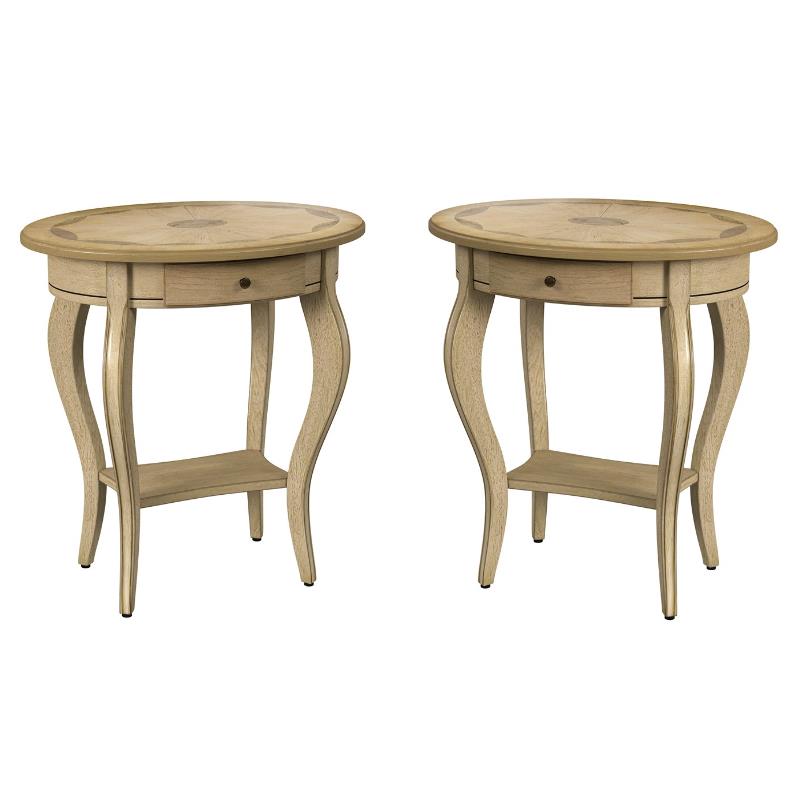 Home Square Specialty Oval Wood Accent Table in Antique Beige - Set of 2