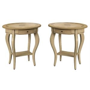 Home Square Specialty Oval Wood Accent Table in Antique Beige - Set of 2