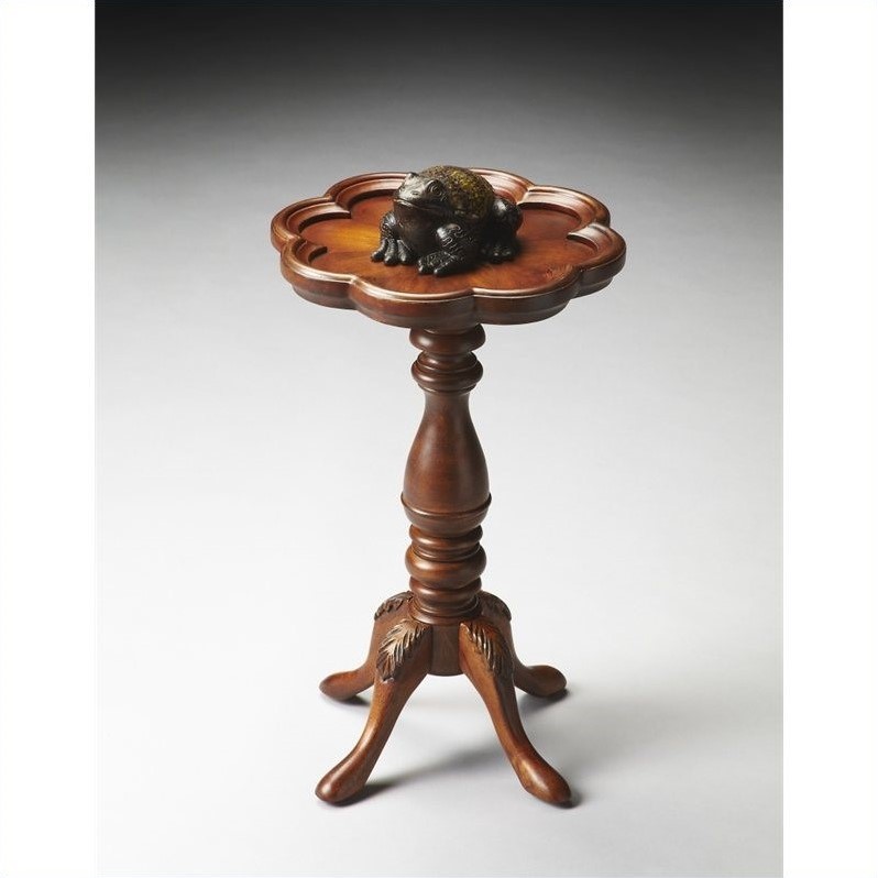 Home Square Specialty Scalloped Edge Accent Table in Olive Ash Burl - Set of 2