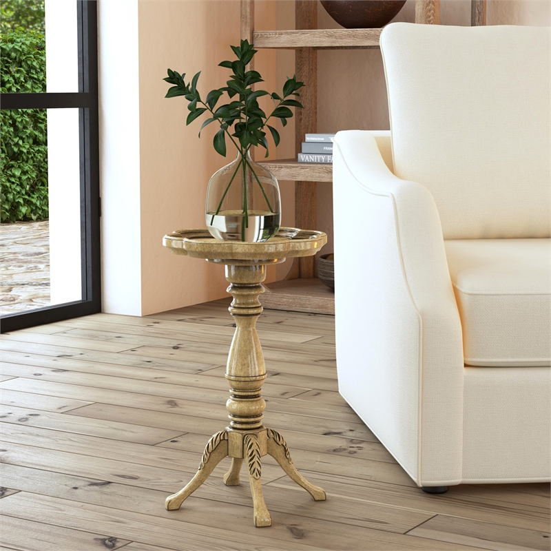 Home Square Scalloped Edge Accent Table in Antique Beige - Set of 2