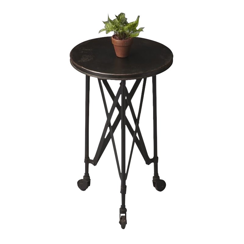 Home Square Specialty Round Iron Accent Table in Black - Set of 2