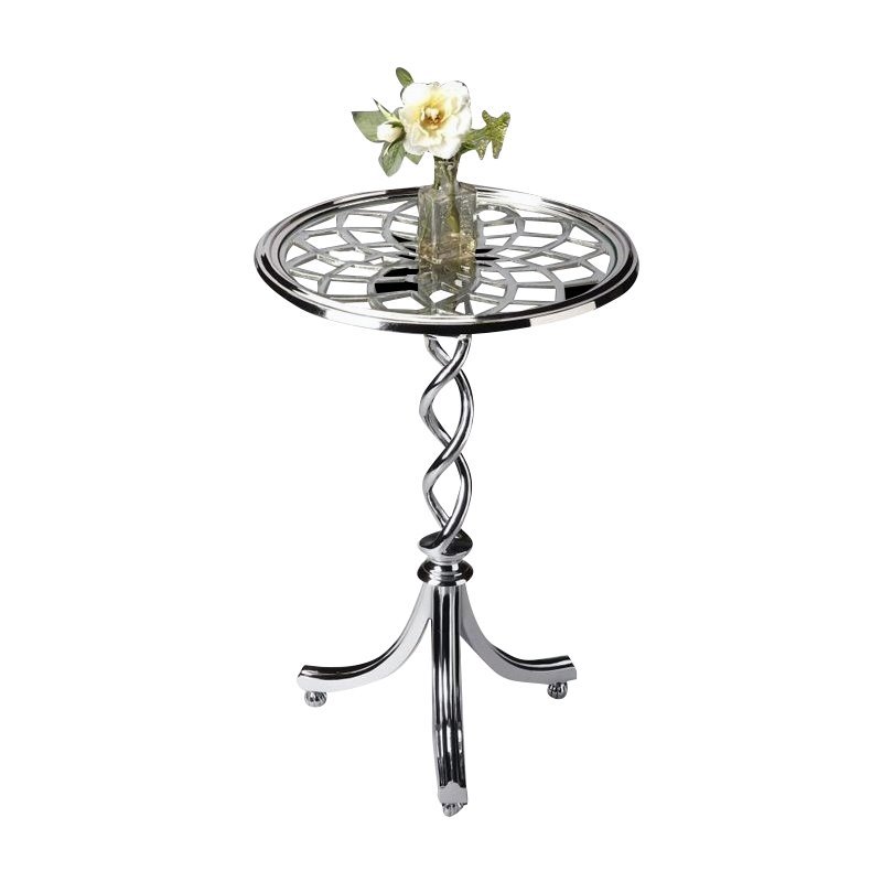 Home Square Modern Glass Top Accent Table in Silver - Set of 2