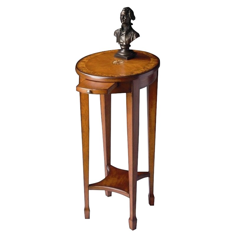 Home Square Traditional Round Accent Table in Olive Ash Burl - Set of 2
