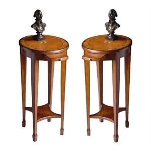 Home Square Traditional Round Accent Table in Olive Ash Burl - Set of 2