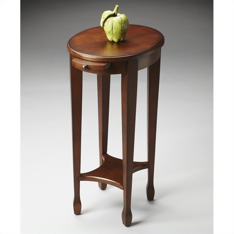 Home Square Masterpiece Oval Accent Table in Chestnut Burl - Set of 2
