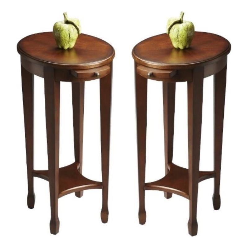 Home Square Masterpiece Oval Accent Table in Chestnut Burl - Set of 2