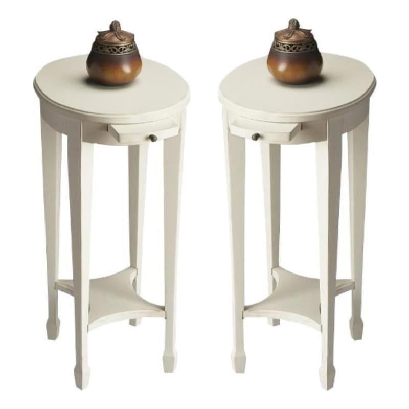 Home Square Wood Accent Table in Cottage White Finish - Set of 2